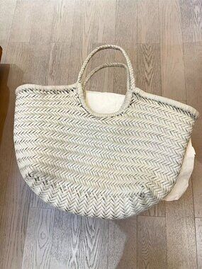Dragon Diffusion Large Woven Leather Tote Bag Ivory Cream Handwoven
